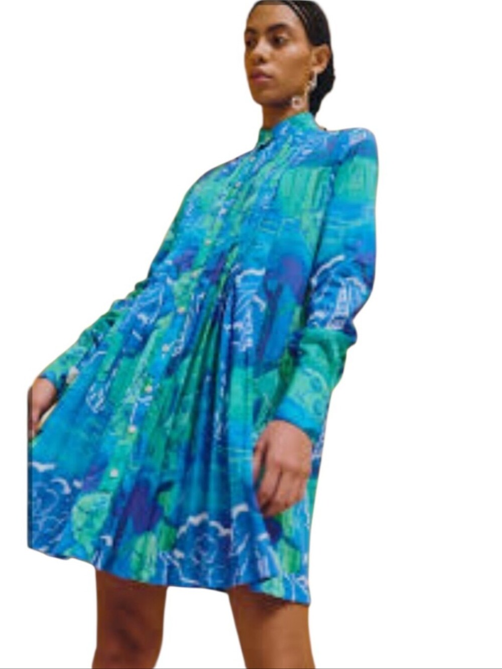 De Loreta Bright Blue Teal Cotton Pleated Mini Dress NWOT Size XS